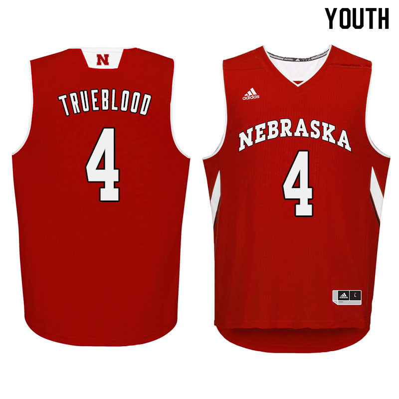 Youth Nebraska Cornhuskers #4 Johnny Trueblood College Basketball Jersyes Sale-Red